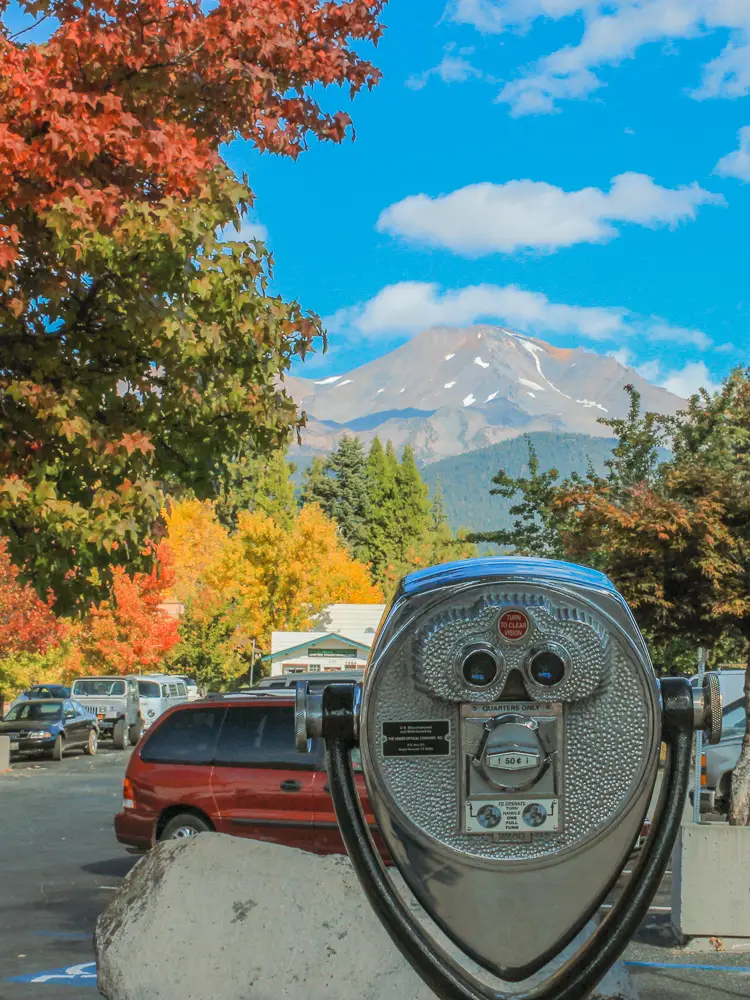 View of a Tower Optical coin-operated binocular viewer looking at a mountain