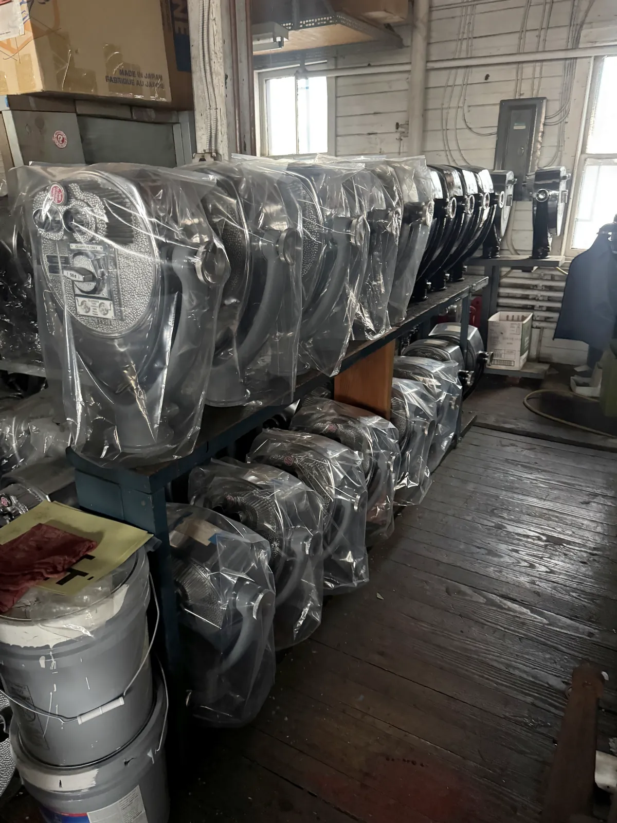 Rows of viewer heads bagged and ready for placement in the Norwalk shop