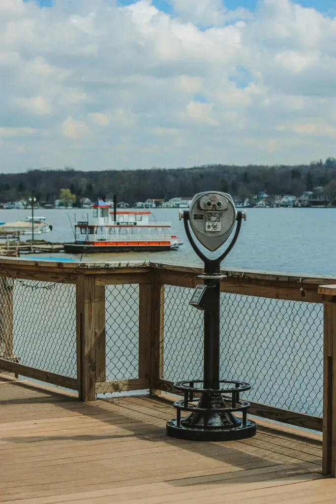Tower Optical coin-operated binocular viewers looking over boats